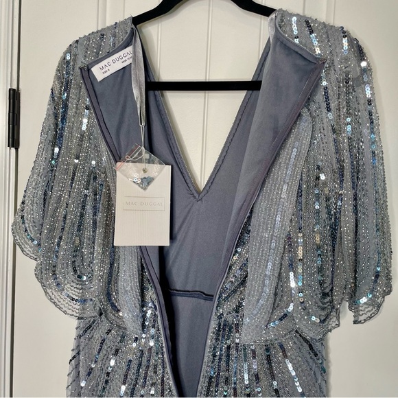 NWT Mac Duggal 93583 Beaded Cape Sleeve Column Gown Slate Blue Sz 8 $698 - Picture 16 of 16